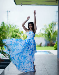 Sky Blue Dream Dress – Effortless Charm in Cloud Print