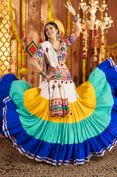 Designer Backless Gamthi Work Blouse With Full Flair Chaniya Choli For Navratri