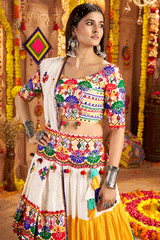 Designer Backless Gamthi Work Blouse With Full Flair Chaniya Choli For Navratri