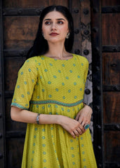 Green Flared Cotton Silk Blend Usra Kurta with Georgette Dupatta