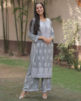 Chikankari Work Kurti Pant Set (Stitched)