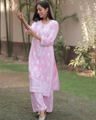 Chikankari Work Kurti Pant Set (Stitched)