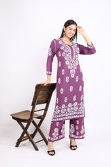 Lali Modal Chikankari Kurti Set