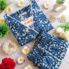 Moonlit Indigo Garden Lace Suit Set - Sukoon 2.0 (Slim Fit)