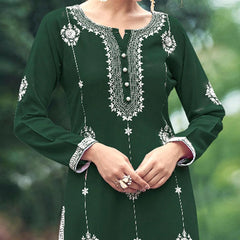 New Chikankari Exclusive Kurti_Pent Pair (Green 17