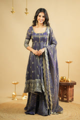 Elegant Cosmo Fabric Embroidered 3-Piece Anarkali Set with Semi-Stitched Lehenga