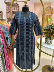 "Ira" Blue Angrakha Cotton Kurta
