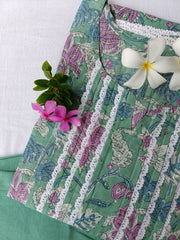 Sea Green Flaura Laced Kurta Set(2pc) - S