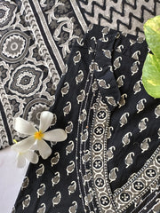 Black Bagru Hand Block Pritned Angrakha Kurta Set(3pc)