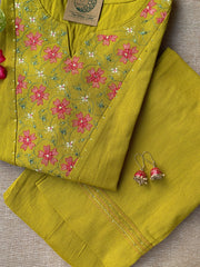 "Rakul" Hand Embroidered Cotton Kurta Set(2pc)