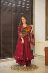 Elegant Roman Silk Kurta Set with Maslin Pants and Chanderi Silk Dupatta