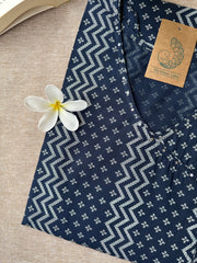 "Ira" Blue Angrakha Cotton Kurta