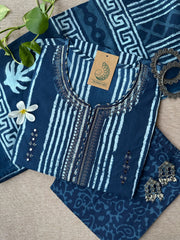 "Nazar" Indigo Hand Embroidered Kurta Set with dupatta(3pc)