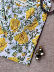 "Marigold" Yellow Hand Block Printed Cotton kurta