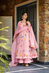 Heavy Star Georgette Embroidered Anarkali Gown with Dupatta & Sharara – Festive Three-Piece Set