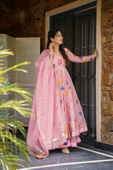 Heavy Star Georgette Embroidered Anarkali Gown with Dupatta & Sharara – Festive Three-Piece Set