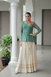 Elegant Kora Cotton Lehenga with Gota-Patti Lace & Bandhani Print Full-Stitched Top