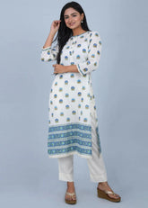 Blue & Turquoise Cotton Kurta with Suzuni Motifs