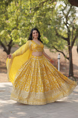 Elegant Dyable Viscose Jacquard Lehenga with Sequins Embroidery – Full-Stitched, Chain Closure