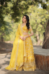 Elegant Dyable Viscose Jacquard Lehenga with Sequins Embroidery – Full-Stitched, Chain Closure