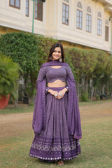 Elegant Faux Georgette Lehenga with Heavy Sequins Embroidery – Full-Stitched with Matching Dupatta