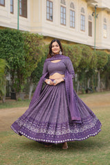 Elegant Faux Georgette Lehenga with Heavy Sequins Embroidery – Full-Stitched with Matching Dupatta