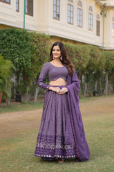 Elegant Faux Georgette Lehenga with Heavy Sequins Embroidery – Full-Stitched with Matching Dupatta