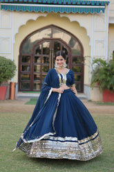 Faux Georgette Lehenga with Sequins Embroidered Work & Lace Border