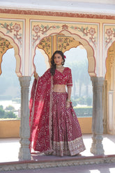 Elegant Full-Stitched Viscose Jacquard Lehenga with Sequins Embroidery | Stitched Lehenga Set