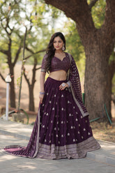 Elegant Faux Blooming Lehenga with Heavy Sequins & Thread Embroidery | Stitched Lehenga Choli