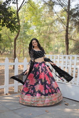 Elegant Digital Printed Faux Georgette Lehenga with Heavy Sequins & Thread Embroidery