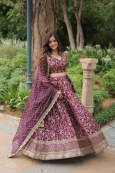 Full-Stitched Dyable Viscose Jacquard Lehenga with Golden Sequins Embroidery