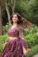 Full-Stitched Dyable Viscose Jacquard Lehenga with Golden Sequins Embroidery