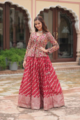 Elegant Full-Stitched Lehenga in Pure Double Viscose Jacquard with Faux Georgette Embroidered Top