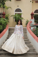 Elegant Full-Stitched Lehenga Set in Pure Double Viscose Jacquard with Faux Georgette Embroidered Top
