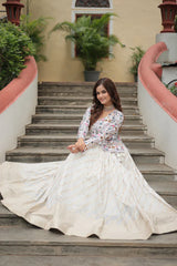 Elegant Full-Stitched Lehenga Set in Pure Double Viscose Jacquard with Faux Georgette Embroidered Top
