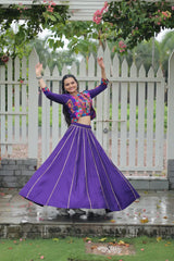 Elegant Roman Fabric Lehenga with Gota-Patti Lace & Kutchi Gamthi Embroidered Full-Stitched Top