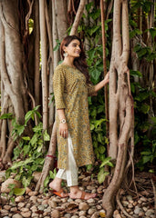 Mustard Cotton Kurta with Traditional Bagru Block Print