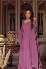 Elegant Faux Georgette Embroidered Anarkali Suit – Three-Piece Set