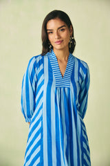 Breezy Yellow & Blue Striped Flared Cotton Kurta