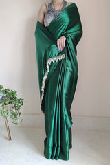 Elegant Forest Green Satin Silk Ready-to-Wear Saree