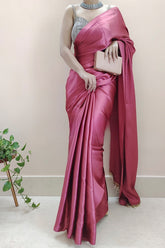 Rose Pink Satin Silk Saree