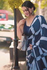 Lovely Blue Mul Cotton Saree with Pocket and Unstitched Blouse