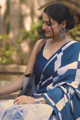 Lovely Blue Mul Cotton Saree with Pocket and Unstitched Blouse