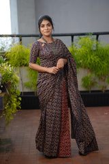 Maroon Mul Cotton Digital Printed Saree with Pocket