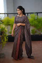 Maroon Mul Cotton Digital Printed Saree with Pocket