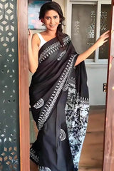 Black Mul Cotton Digital Printed Saree With Pocket