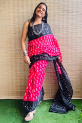 Elegant & Effortless – Dark Pink Mul Cotton Digital Printed Pre-Stitched Saree