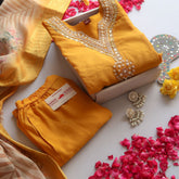 Radiant Yellow Floral Suit Set with Mirror & Moti Work