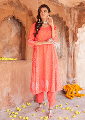 Red Cotton Flared Kurta with Classic Bandhej Print